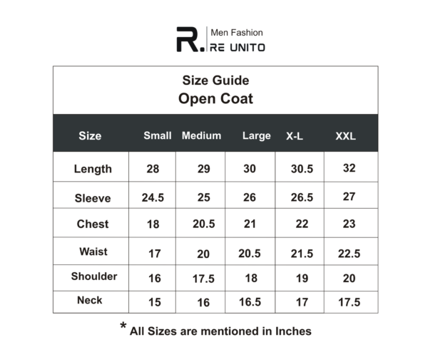 Open Coat Size Chart 2