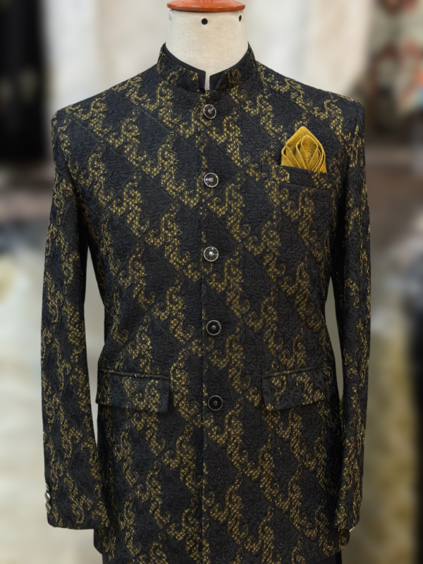 Premium Stylish Golden Black Prince Coat - Image 2