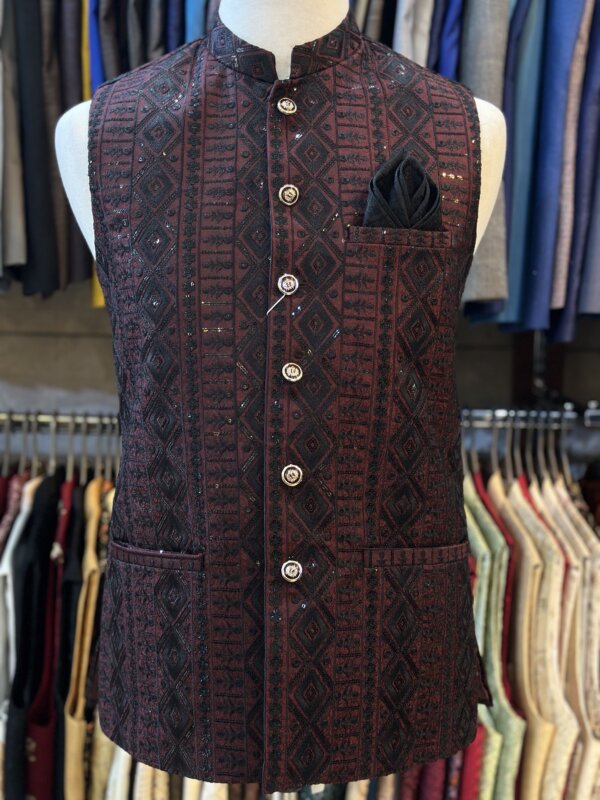 Masoori Waistcoat Mehroon Black Color