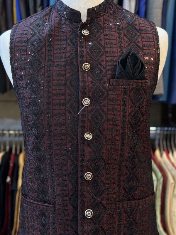 Masoori Waistcoat Mehroon Black Color - Image 2