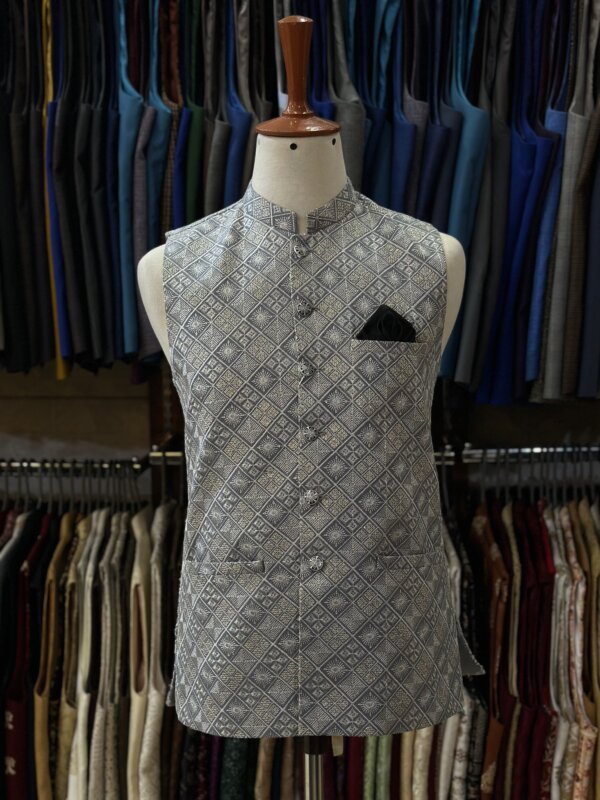 Premium Masoori Waistcoat Grey Color - Image 3