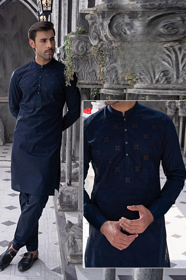 Elegant Navy Blue Cotton Shalwar Kameez